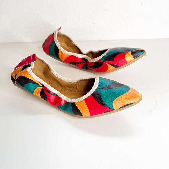 goby Shoes - Goby Pointed Toe Elastic Back Flats Colorful Graphic Abstract Print Size 38